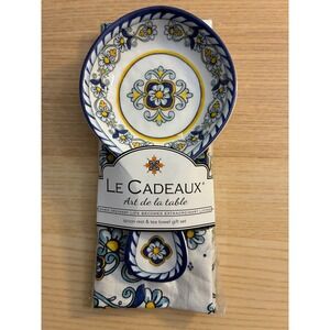Le Cadeaux Sorrento Spoon Rest and Tea Towel Gift Set Blue Yellow GS-SR/TT-SOR